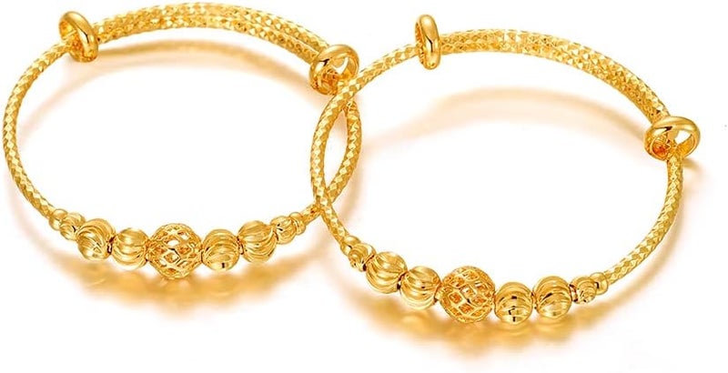 Ethlyn 2Pcs/Lot Kids Jewelry Gold Plated Adjustable Beads Bracelet Bangle Birthday Christmas Gifts for Girls 4years old - Image 1